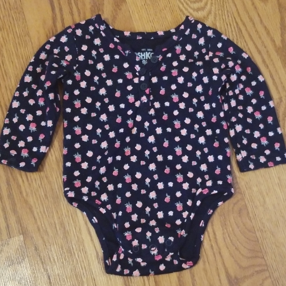 Baby Girls Navy and pink rose Onesie.